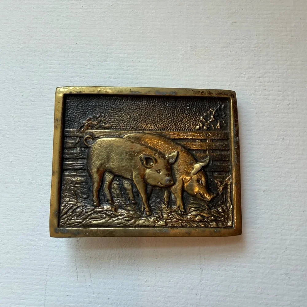 Three Brass Pig Belt Buckle